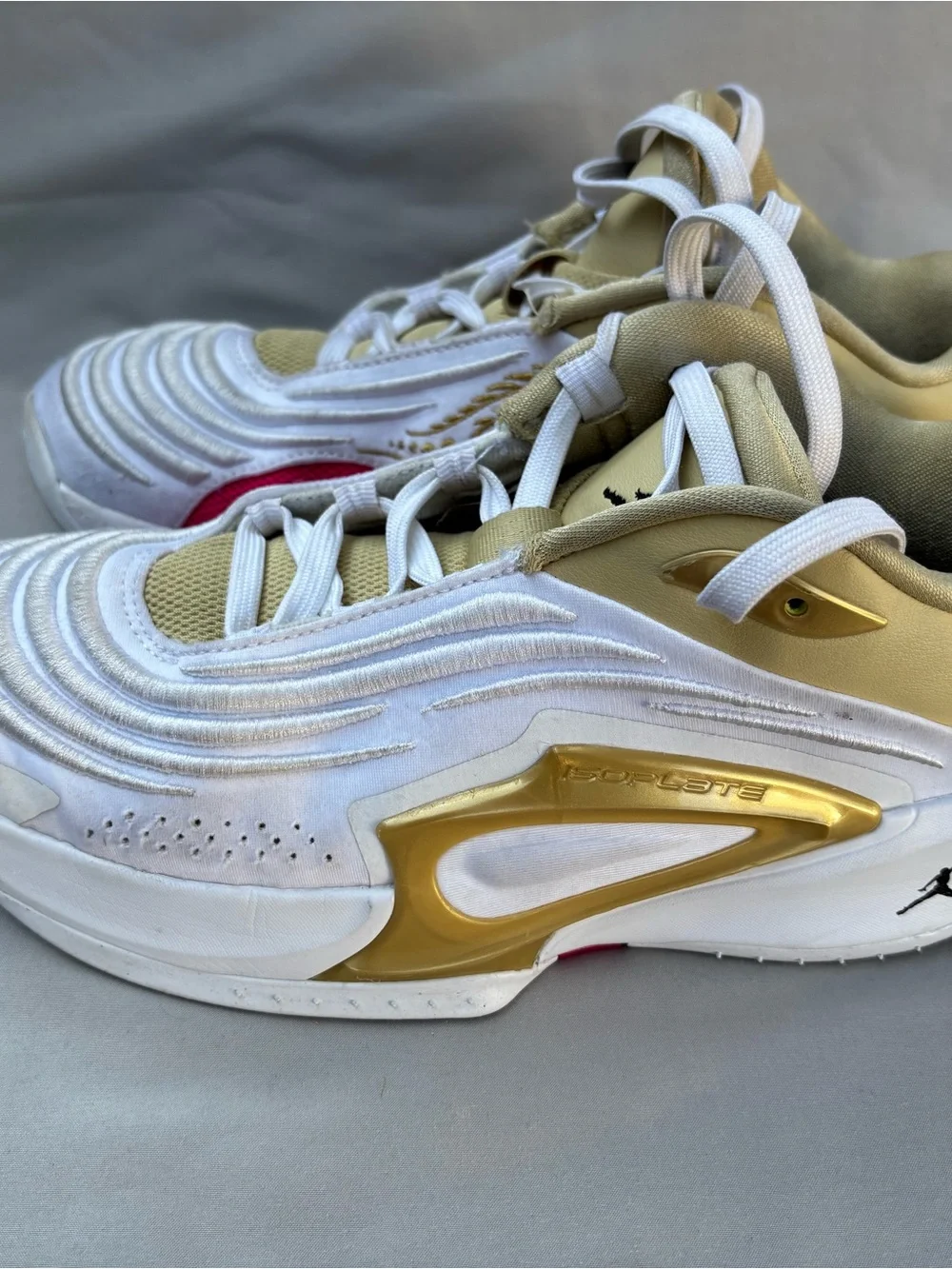 Jordan Men's White Sneakers with Pink Floral and Gold Accents